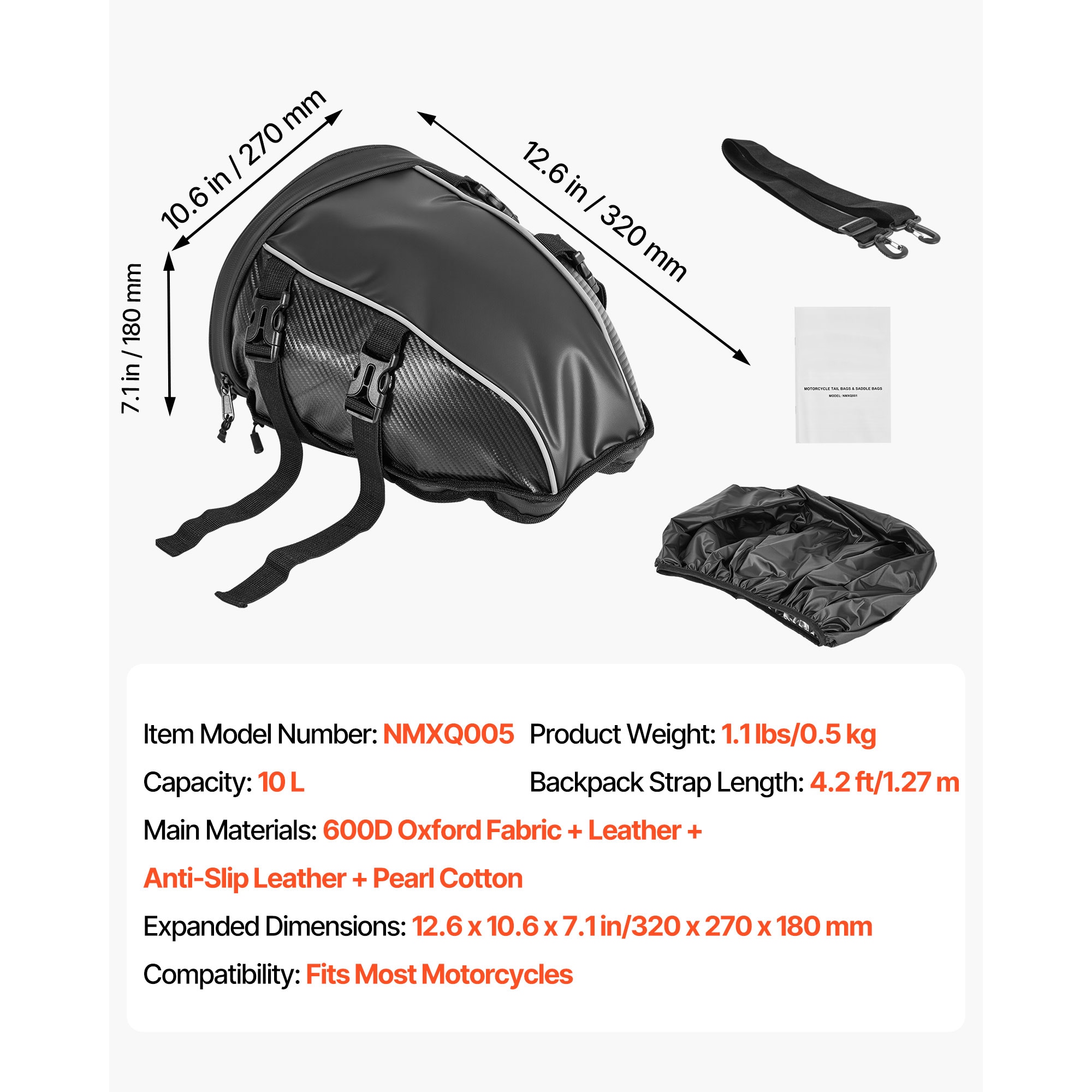 Motorcycle Tail Bag Waterproof Rear Seat Bag For Men Black_voghion.com